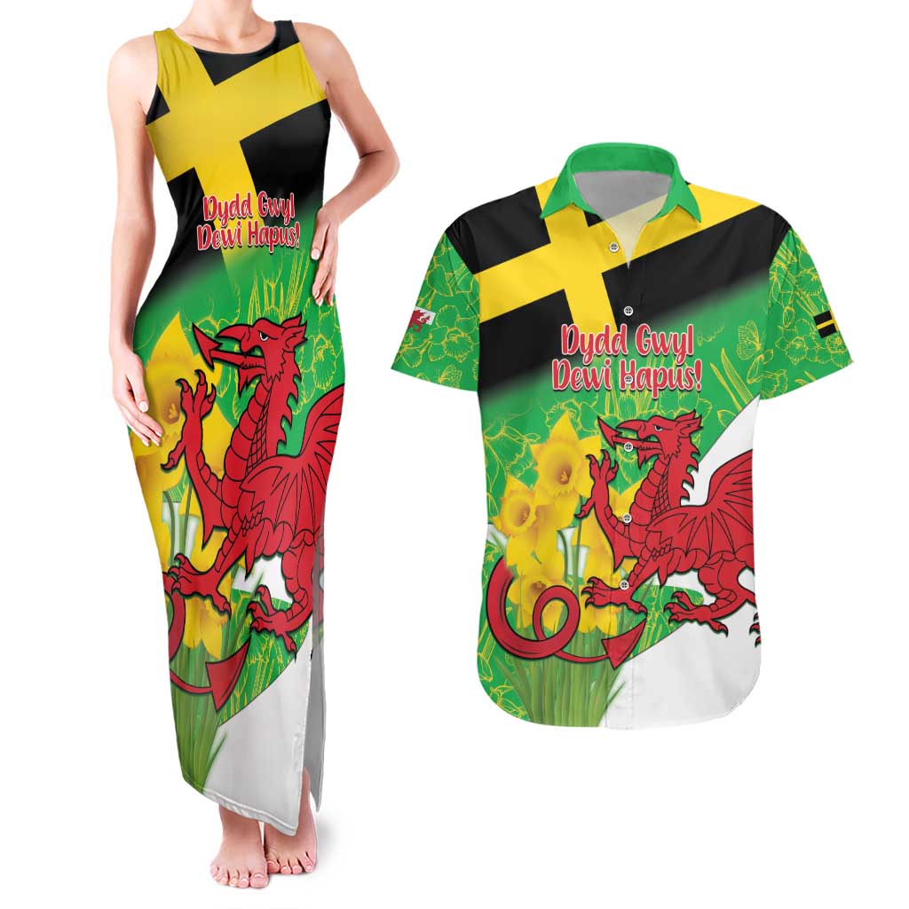 Wales Saint David's Day Couples Matching Tank Maxi Dress and Hawaiian Shirt Welsh Dragon Dydd Gwyl Dewi Hapus!