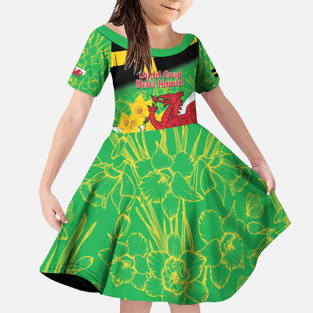 Wales Saint David's Day Family Matching Long Sleeve Bodycon Dress and Hawaiian Shirt Welsh Dragon Dydd Gwyl Dewi Hapus!