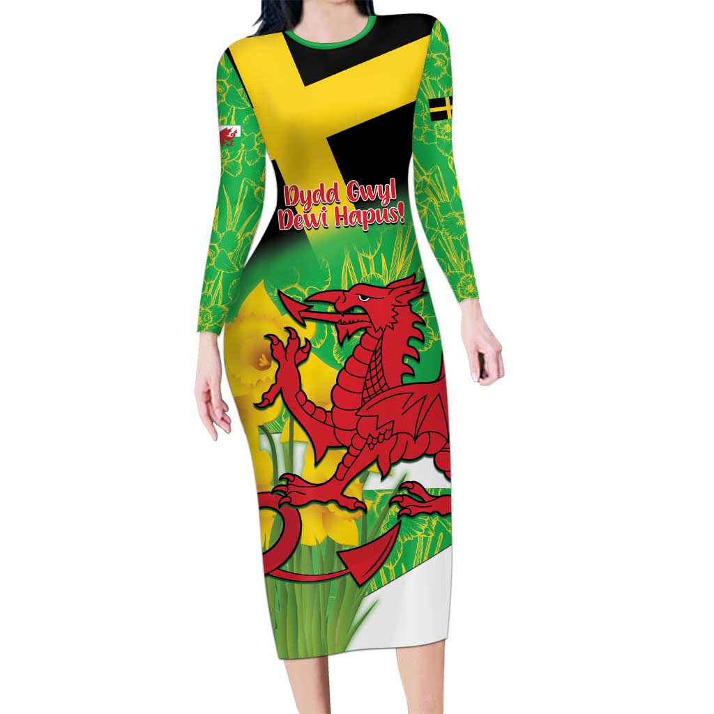 Wales Saint David's Day Family Matching Long Sleeve Bodycon Dress and Hawaiian Shirt Welsh Dragon Dydd Gwyl Dewi Hapus!