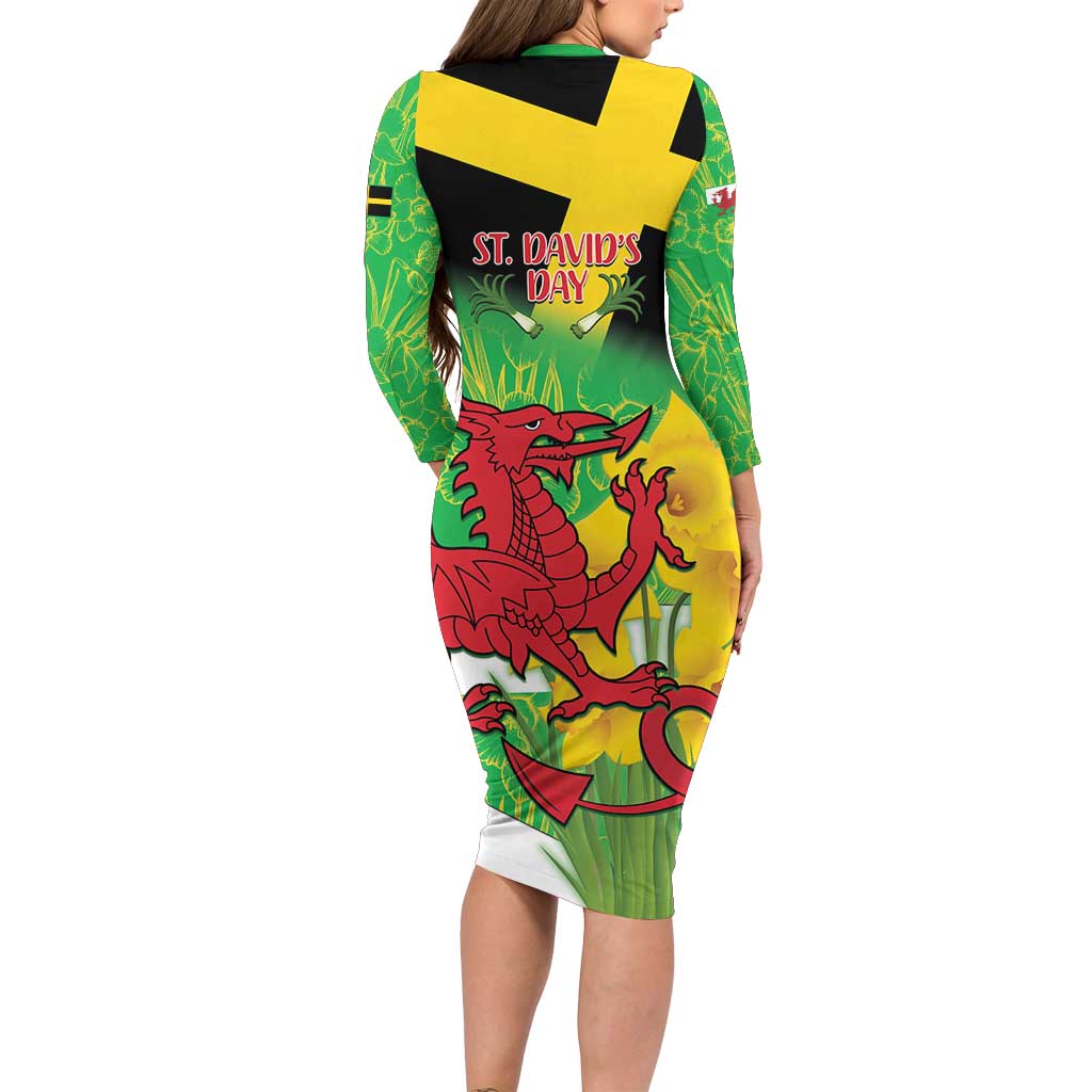Wales Saint David's Day Family Matching Long Sleeve Bodycon Dress and Hawaiian Shirt Welsh Dragon Dydd Gwyl Dewi Hapus!
