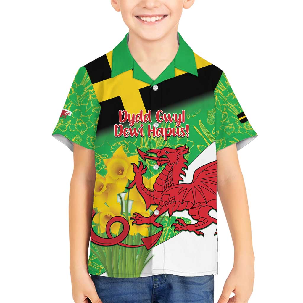 Wales Saint David's Day Family Matching Long Sleeve Bodycon Dress and Hawaiian Shirt Welsh Dragon Dydd Gwyl Dewi Hapus!