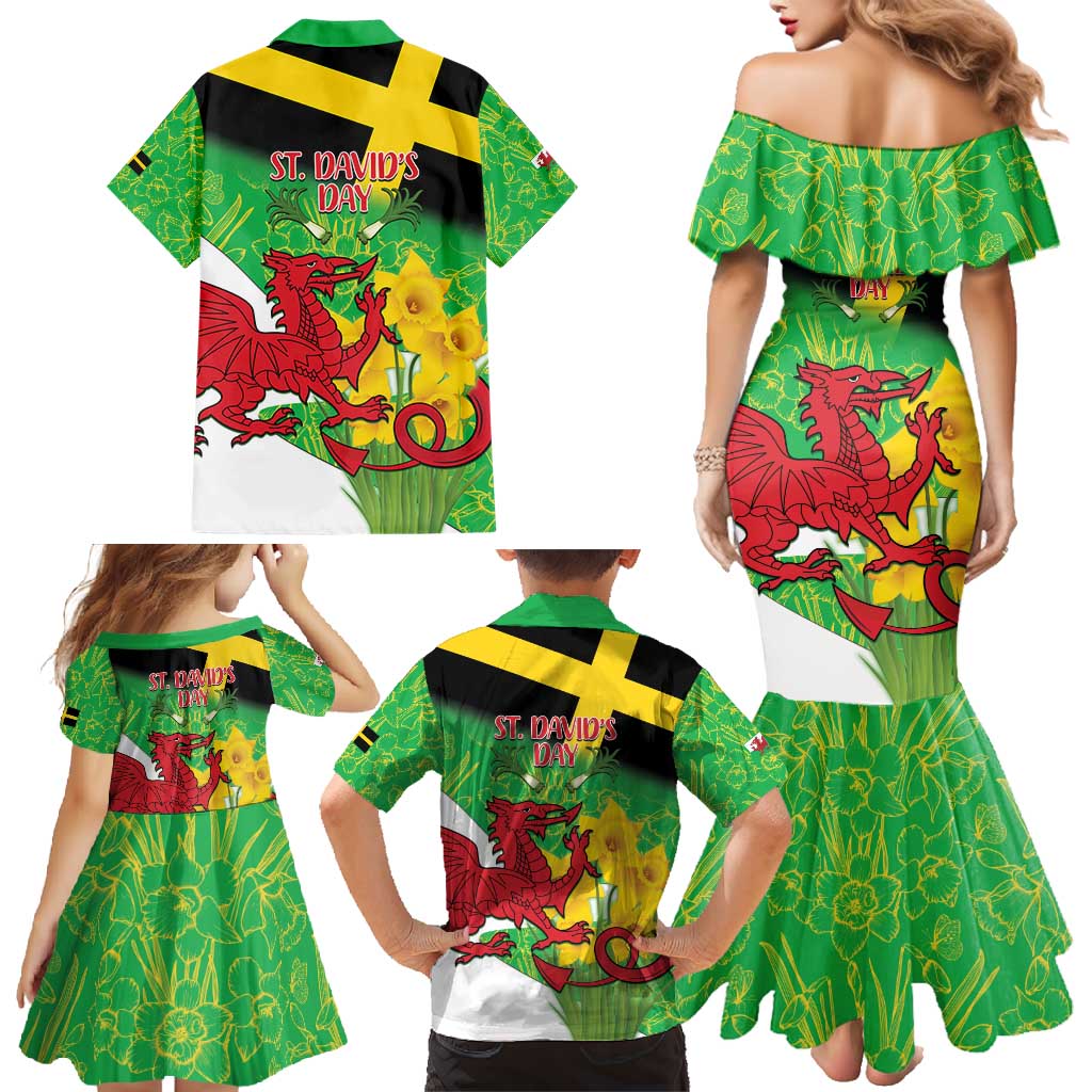 Wales Saint David's Day Family Matching Mermaid Dress and Hawaiian Shirt Welsh Dragon Dydd Gwyl Dewi Hapus!