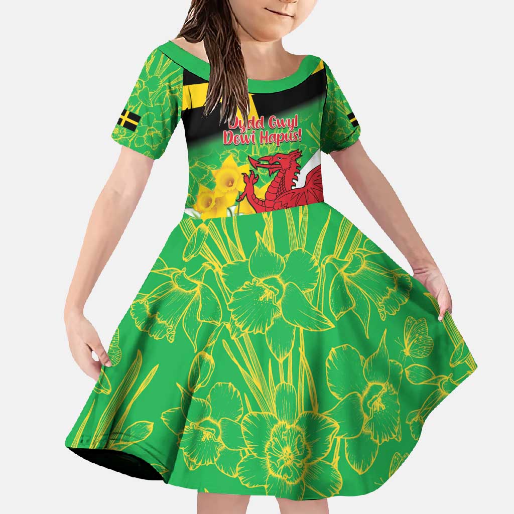 Wales Saint David's Day Family Matching Off Shoulder Maxi Dress and Hawaiian Shirt Welsh Dragon Dydd Gwyl Dewi Hapus!