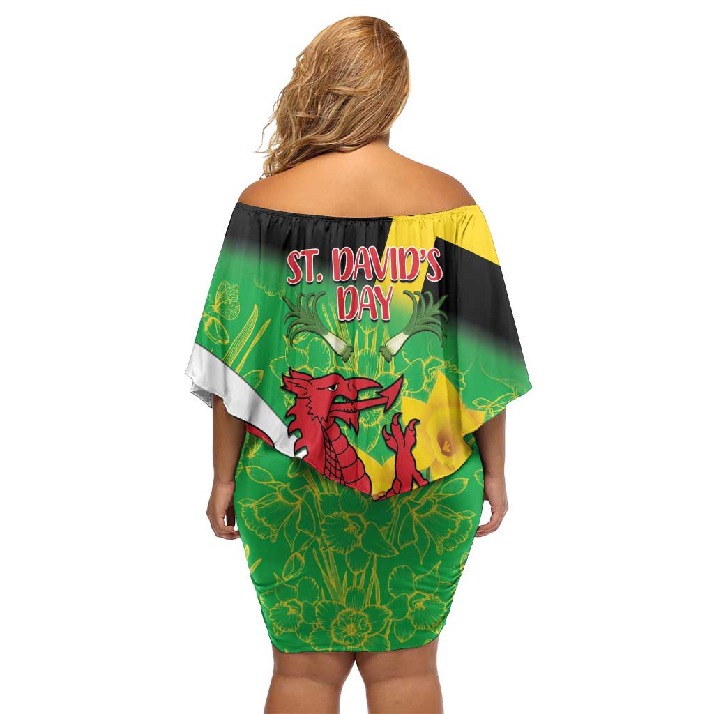 Wales Saint David's Day Family Matching Off Shoulder Short Dress and Hawaiian Shirt Welsh Dragon Dydd Gwyl Dewi Hapus!
