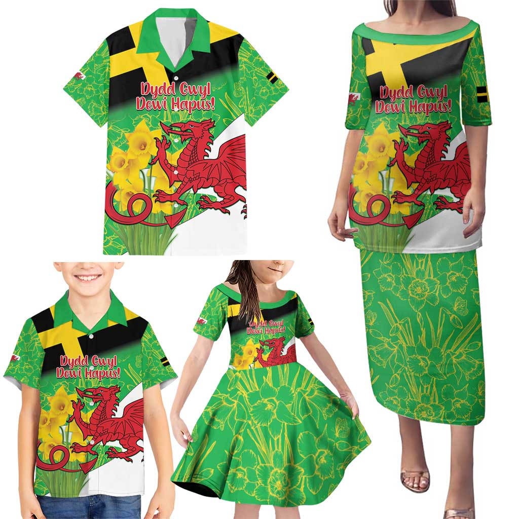 Wales Saint David's Day Family Matching Puletasi and Hawaiian Shirt Welsh Dragon Dydd Gwyl Dewi Hapus!