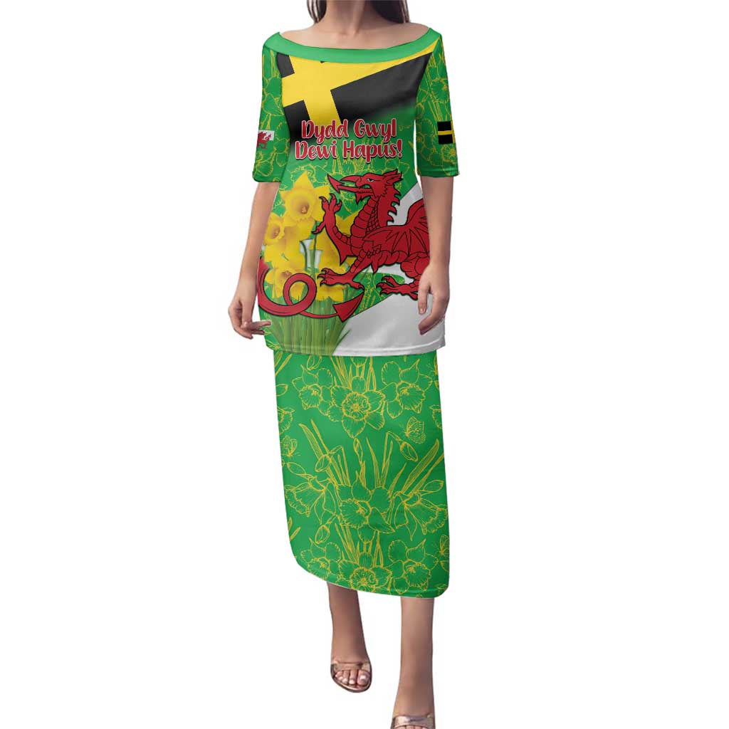 Wales Saint David's Day Family Matching Puletasi and Hawaiian Shirt Welsh Dragon Dydd Gwyl Dewi Hapus!