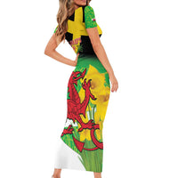 Wales Saint David's Day Family Matching Short Sleeve Bodycon Dress and Hawaiian Shirt Welsh Dragon Dydd Gwyl Dewi Hapus!