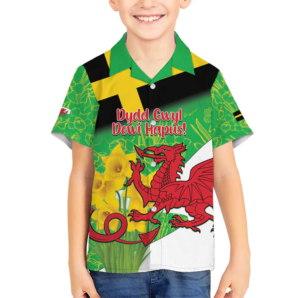 Wales Saint David's Day Family Matching Short Sleeve Bodycon Dress and Hawaiian Shirt Welsh Dragon Dydd Gwyl Dewi Hapus!