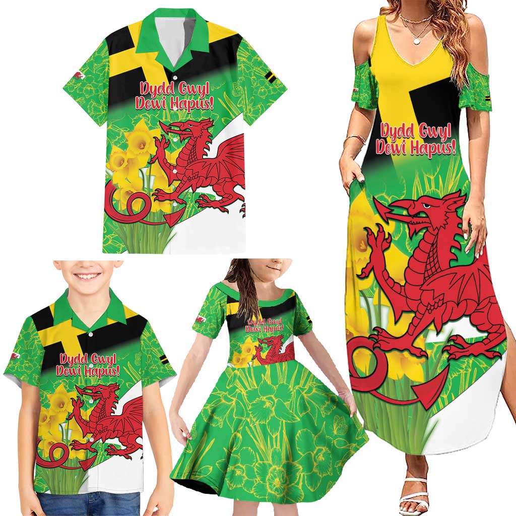 Wales Saint David's Day Family Matching Summer Maxi Dress and Hawaiian Shirt Welsh Dragon Dydd Gwyl Dewi Hapus!