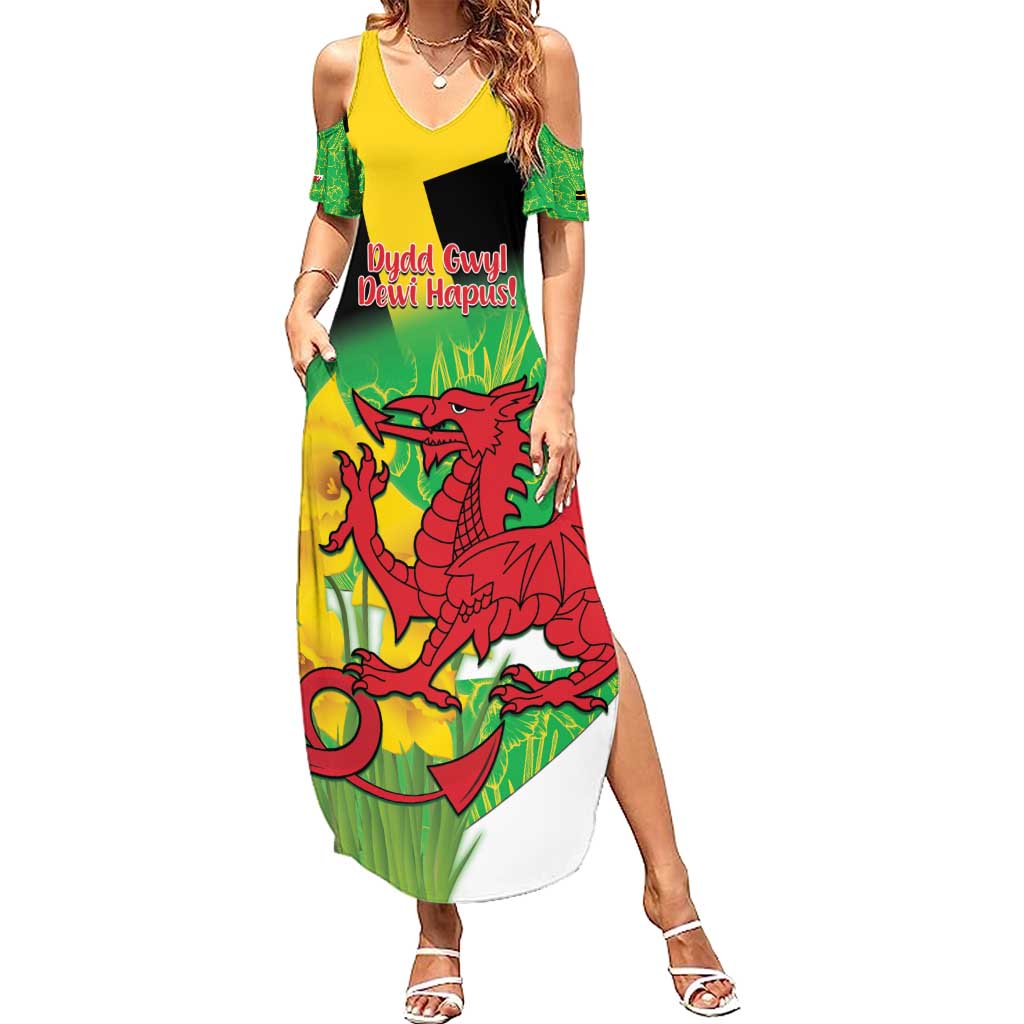 Wales Saint David's Day Family Matching Summer Maxi Dress and Hawaiian Shirt Welsh Dragon Dydd Gwyl Dewi Hapus!