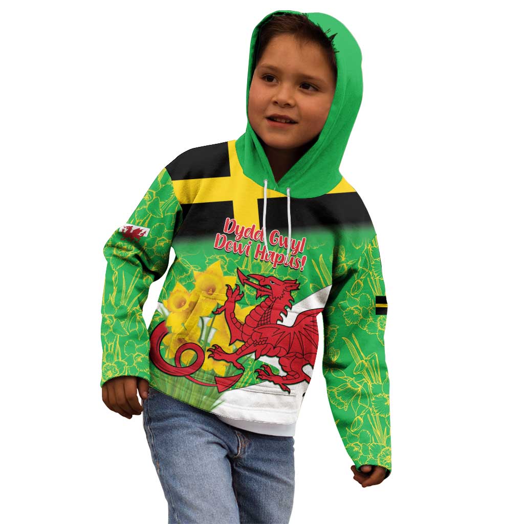 Wales Saint David's Day Kid Hoodie Welsh Dragon Dydd Gwyl Dewi Hapus!