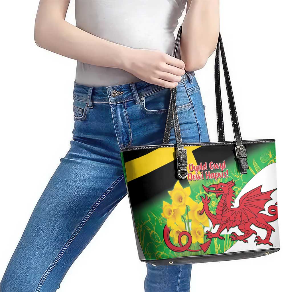 Wales Saint David's Day Leather Tote Bag Welsh Dragon Dydd Gwyl Dewi Hapus!