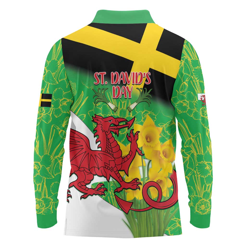 Wales Saint David's Day Long Sleeve Polo Shirt Welsh Dragon Dydd Gwyl Dewi Hapus!