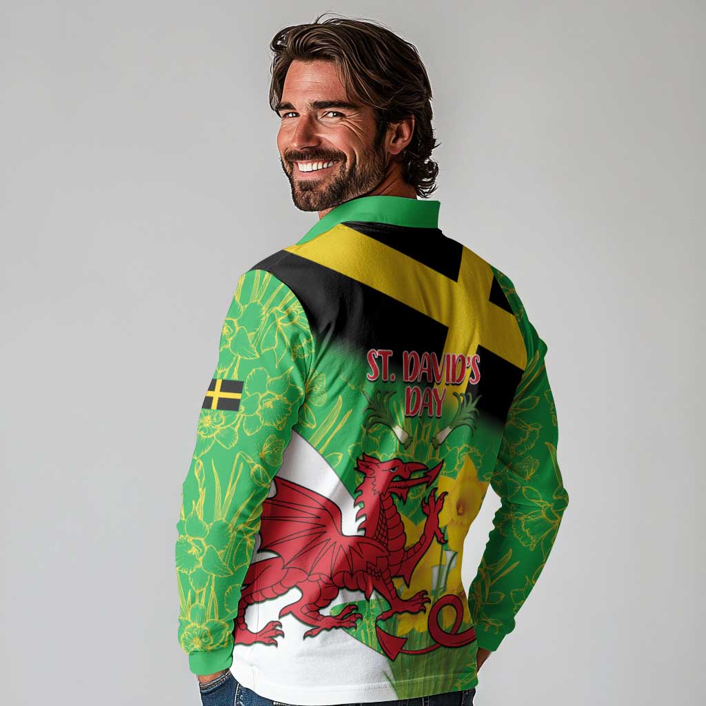 Wales Saint David's Day Long Sleeve Polo Shirt Welsh Dragon Dydd Gwyl Dewi Hapus!
