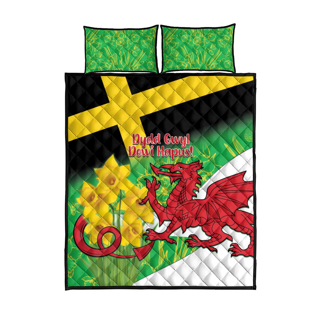 Wales Saint David's Day Quilt Bed Set Welsh Dragon Dydd Gwyl Dewi Hapus!