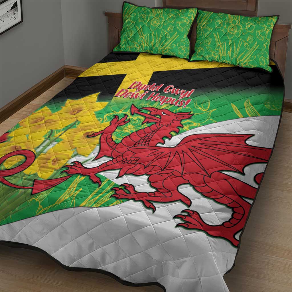Wales Saint David's Day Quilt Bed Set Welsh Dragon Dydd Gwyl Dewi Hapus!