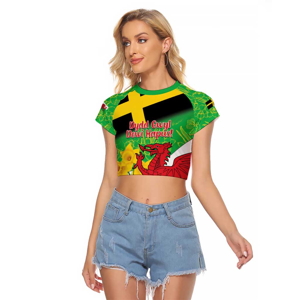 Wales Saint David's Day Raglan Cropped T Shirt Welsh Dragon Dydd Gwyl Dewi Hapus!