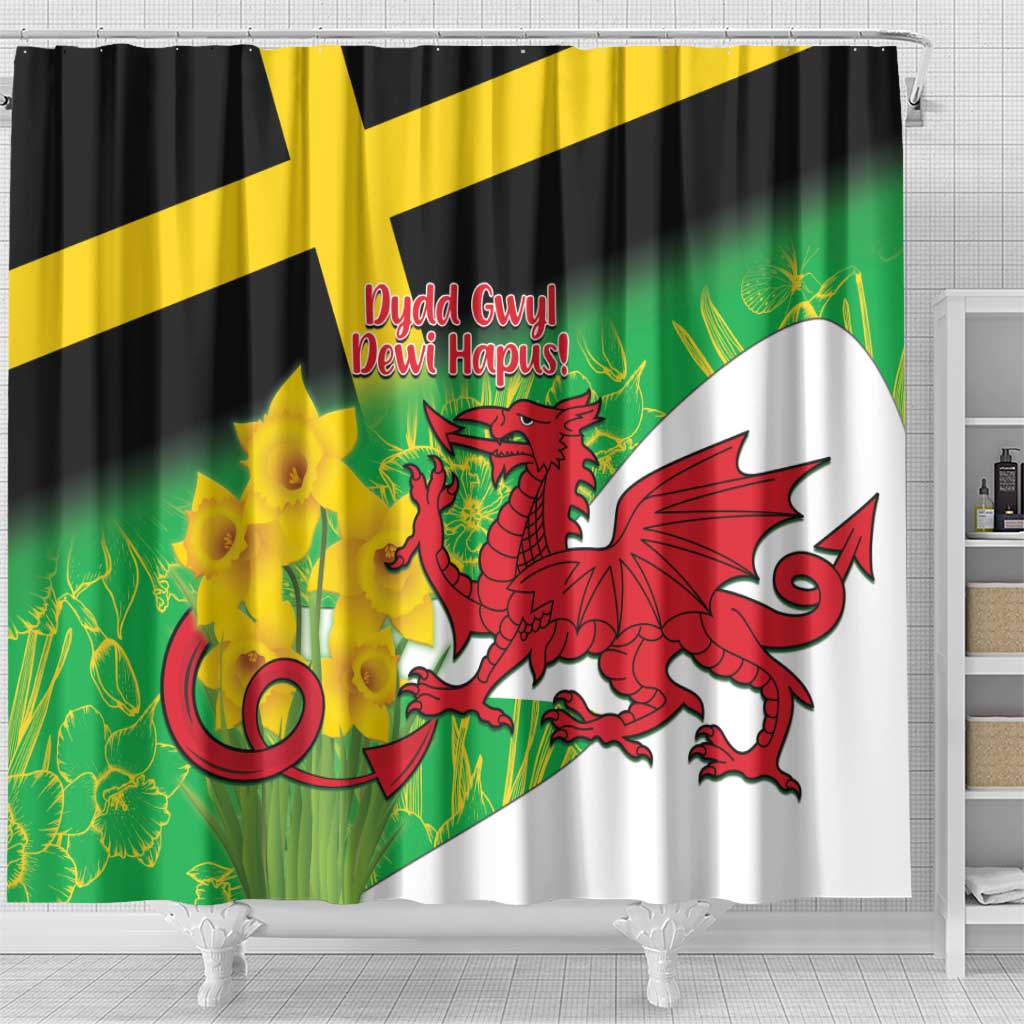 Wales Saint David's Day Shower Curtain Welsh Dragon Dydd Gwyl Dewi Hapus!