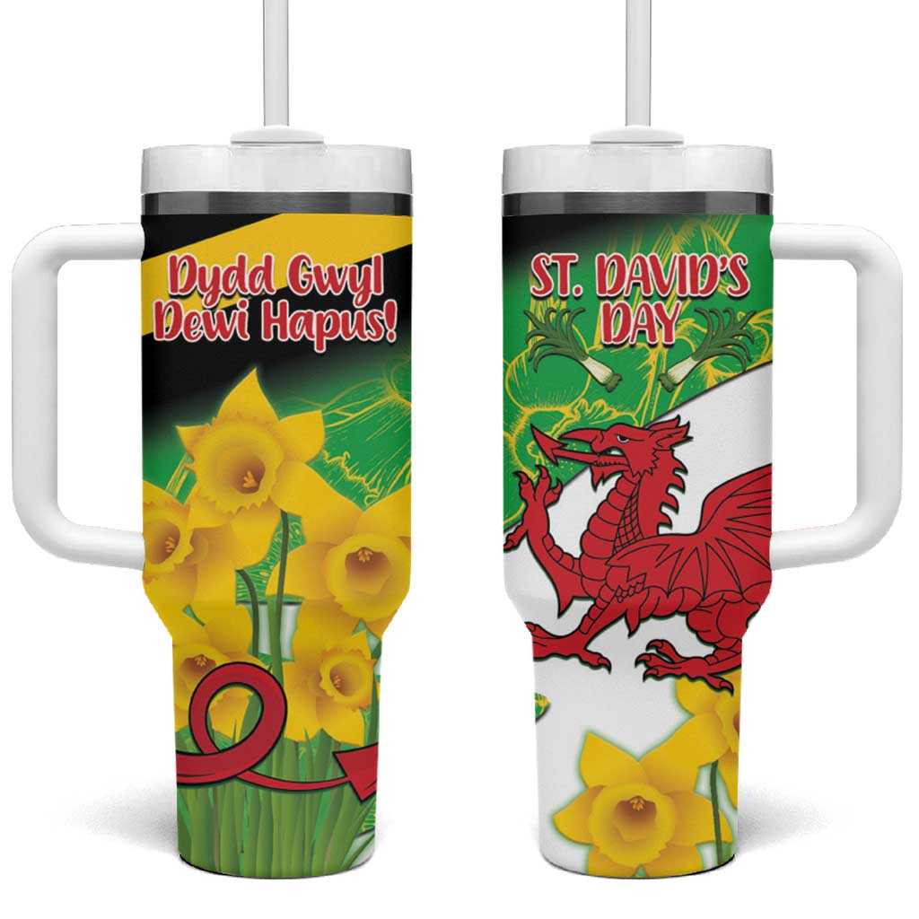 Wales Saint David's Day Tumbler With Handle Welsh Dragon Dydd Gwyl Dewi Hapus!