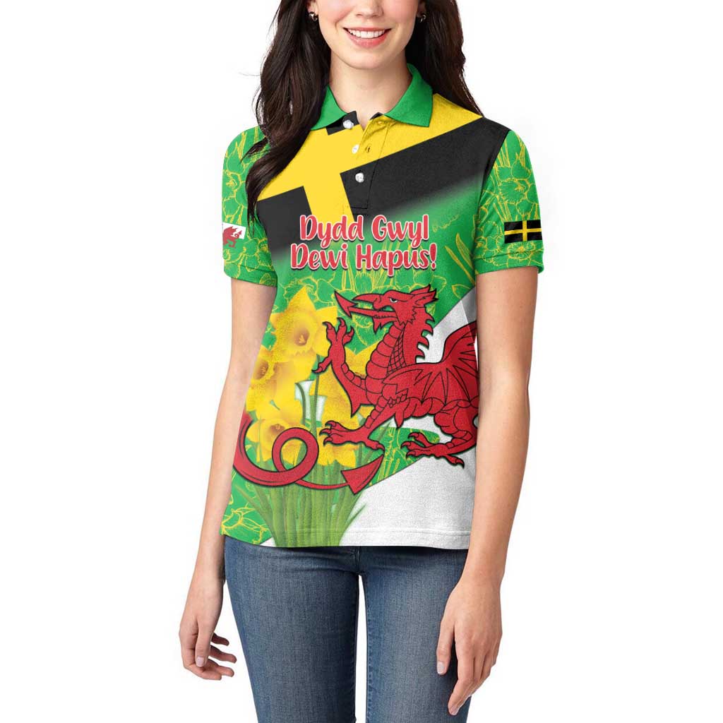 Wales Saint David's Day Women Polo Shirt Welsh Dragon Dydd Gwyl Dewi Hapus!