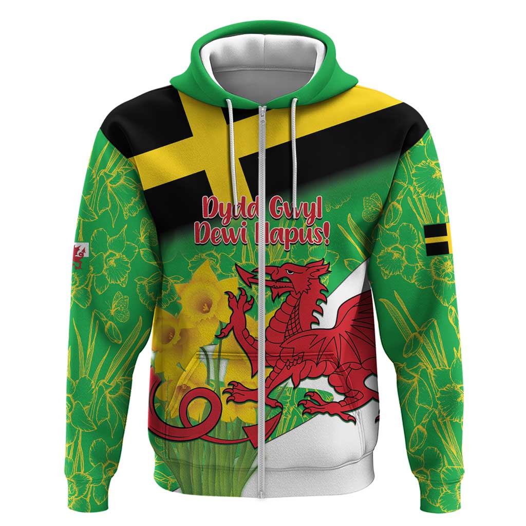 Wales Saint David's Day Zip Hoodie Welsh Dragon Dydd Gwyl Dewi Hapus!