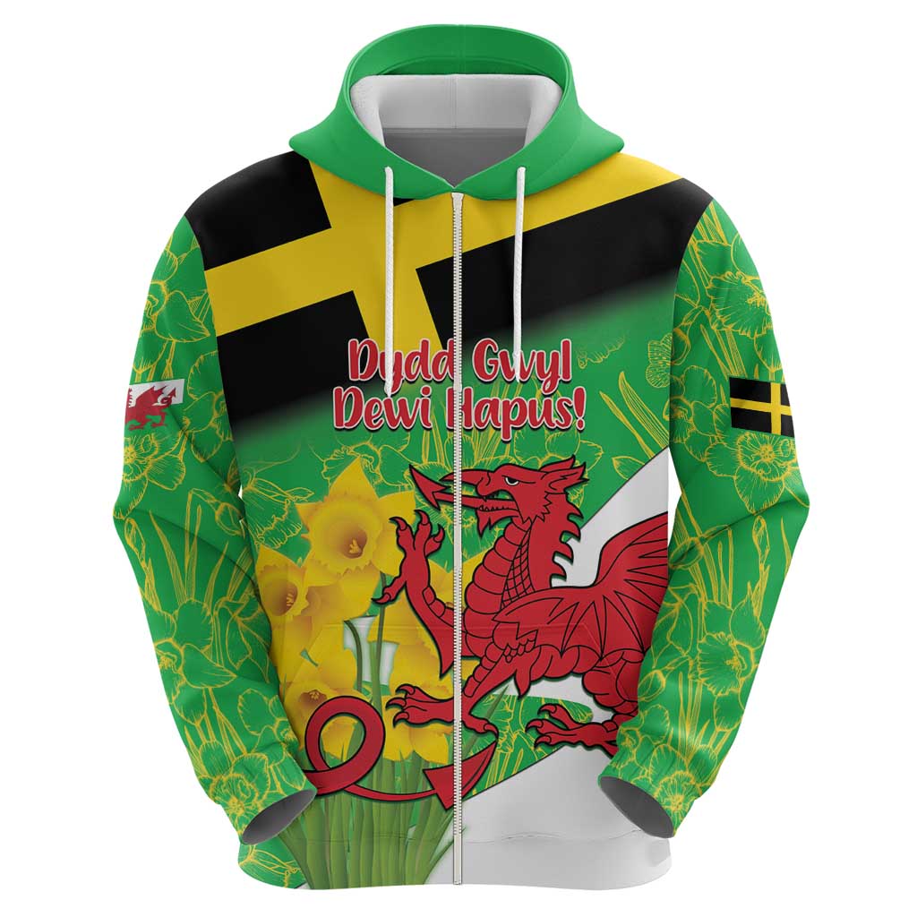 Wales Saint David's Day Zip Hoodie Welsh Dragon Dydd Gwyl Dewi Hapus!