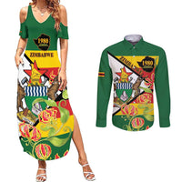 Zimbabwe Independence Day Couples Matching Summer Maxi Dress and Long Sleeve Button Shirt Happy 45 Years Of Independence