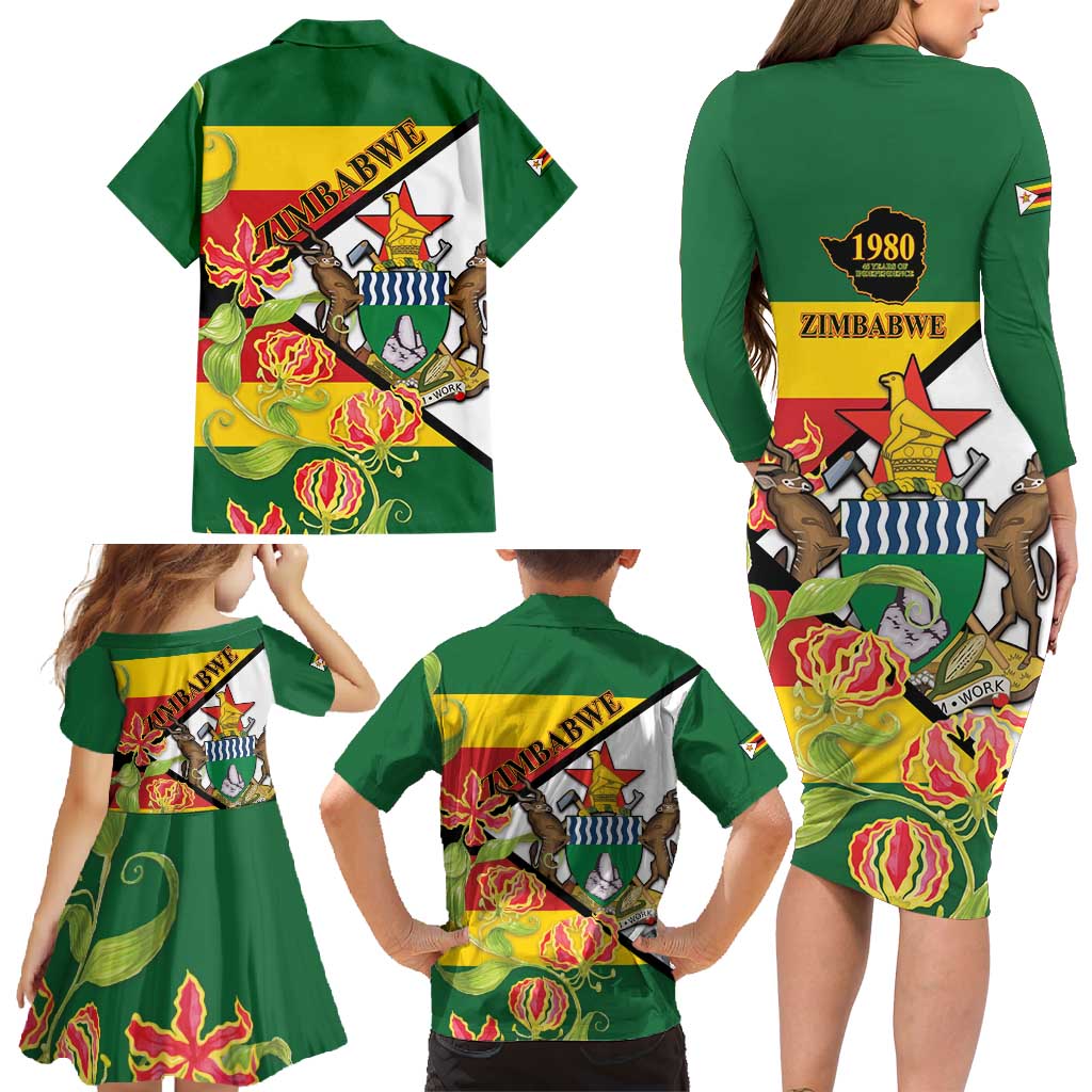 Zimbabwe Independence Day Family Matching Long Sleeve Bodycon Dress and Hawaiian Shirt Happy 45 Years Of Independence