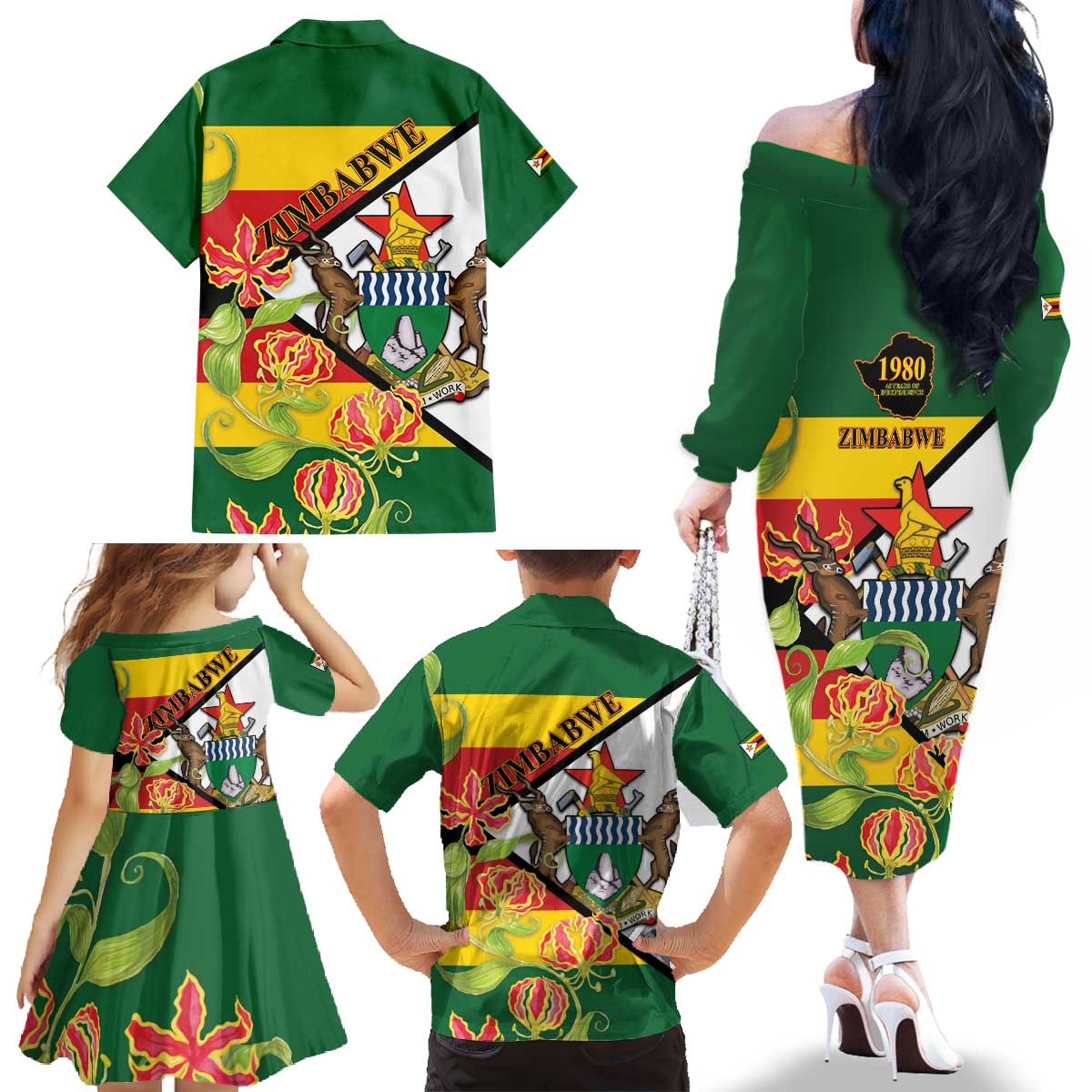Zimbabwe Independence Day Family Matching Off The Shoulder Long Sleeve Dress and Hawaiian Shirt Happy 45 Years Of Independence