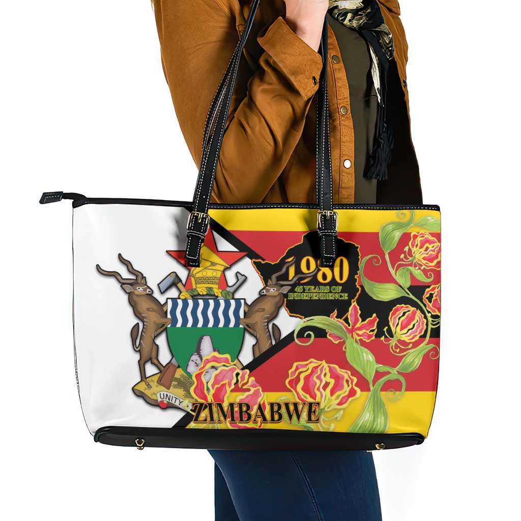 Zimbabwe Independence Day Leather Tote Bag Happy 45 Years Of Independence
