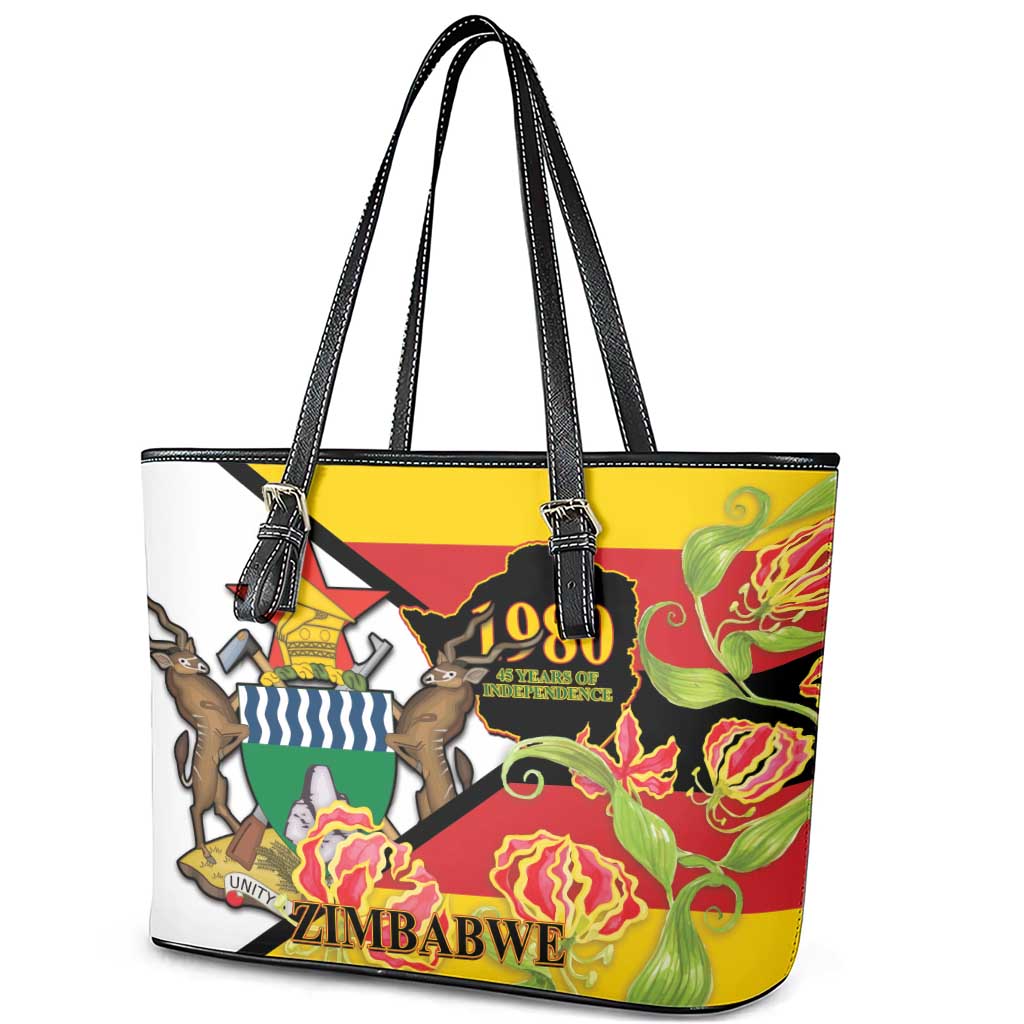 Zimbabwe Independence Day Leather Tote Bag Happy 45 Years Of Independence