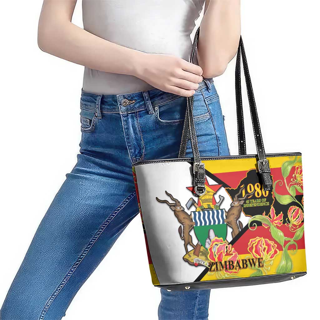 Zimbabwe Independence Day Leather Tote Bag Happy 45 Years Of Independence