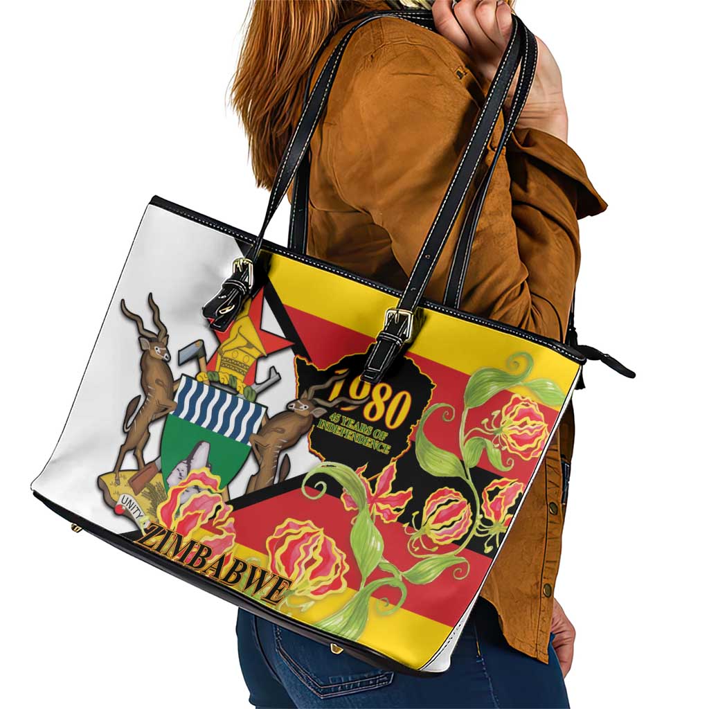 Zimbabwe Independence Day Leather Tote Bag Happy 45 Years Of Independence
