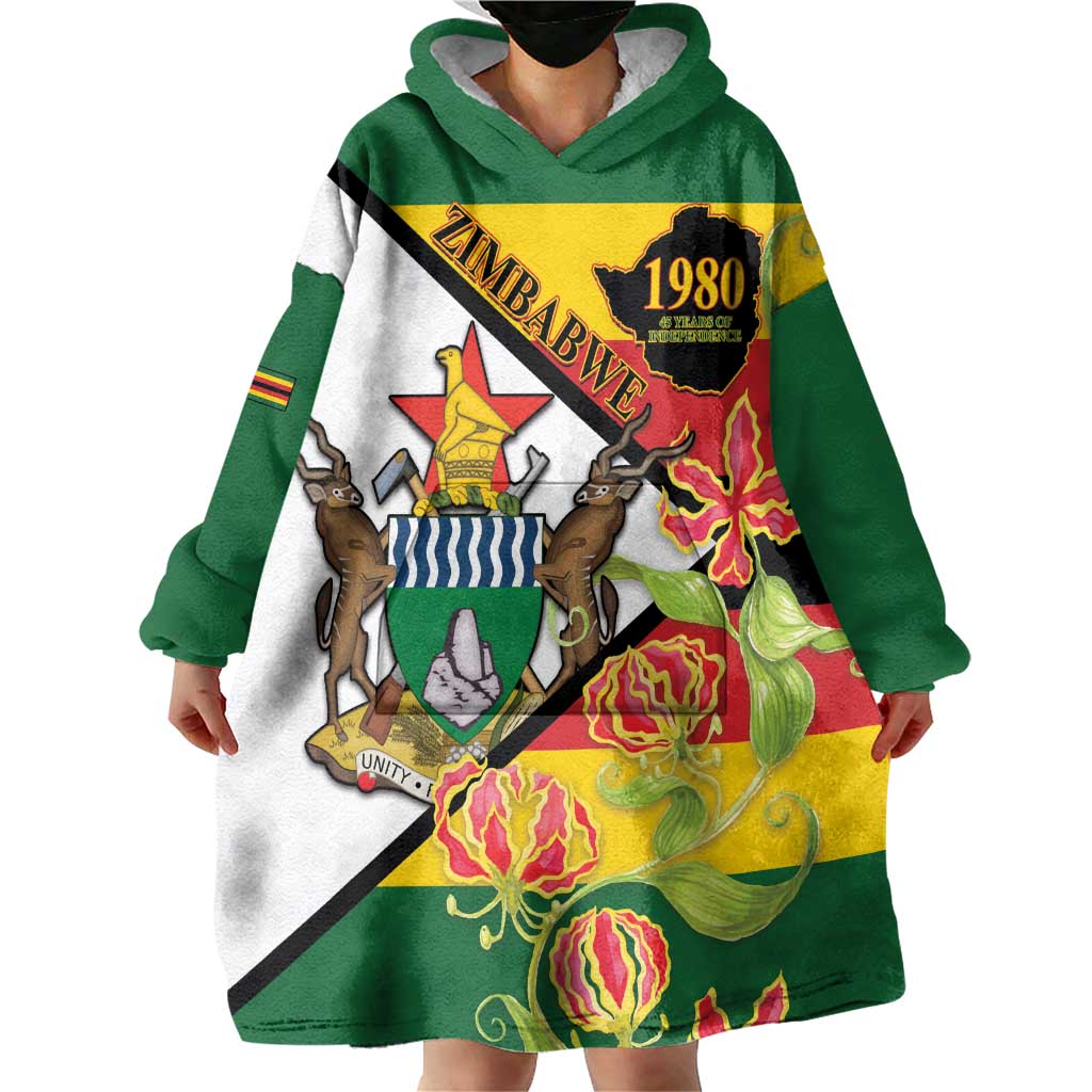 Zimbabwe Independence Day Wearable Blanket Hoodie Happy 45 Years Of Independence