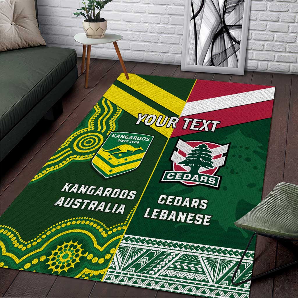 Custom Lebanon And Australia Rugby Area Rug Aussie Kangaroos Lebanese Cedars