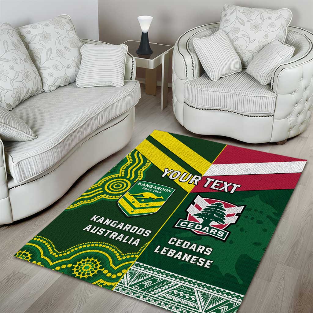 Custom Lebanon And Australia Rugby Area Rug Aussie Kangaroos Lebanese Cedars