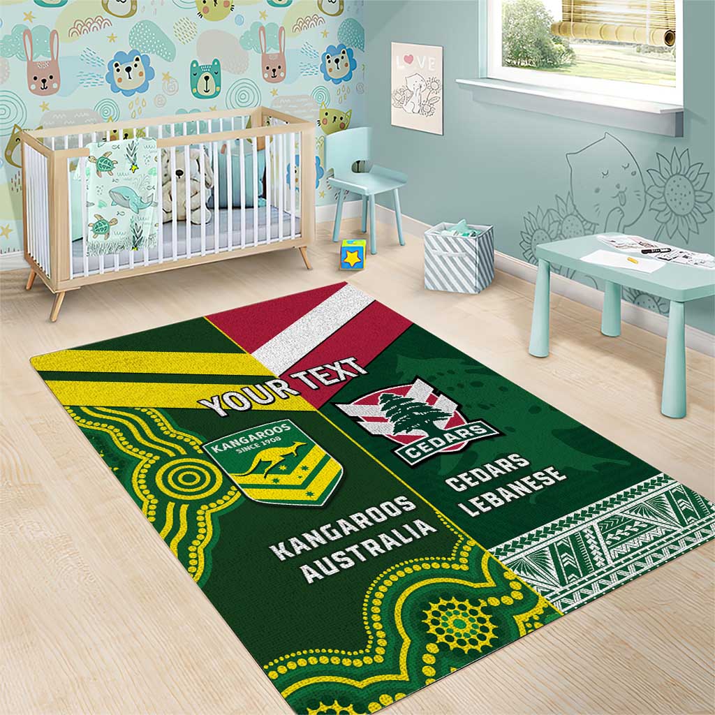 Custom Lebanon And Australia Rugby Area Rug Aussie Kangaroos Lebanese Cedars