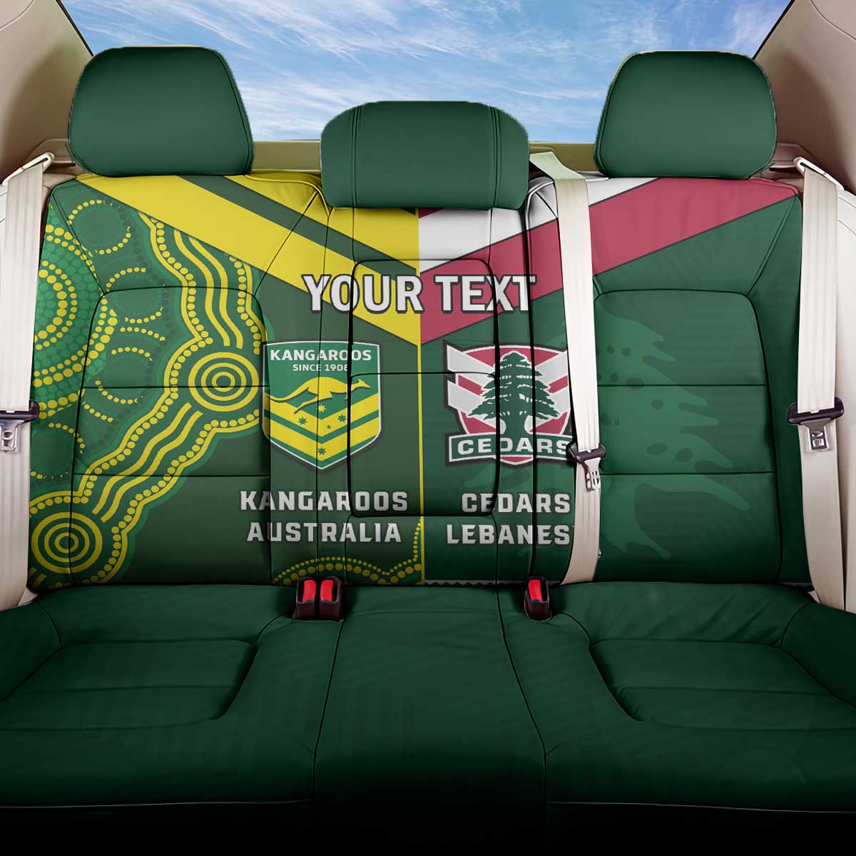 Custom Lebanon And Australia Rugby Back Car Seat Cover Aussie Kangaroos Lebanese Cedars
