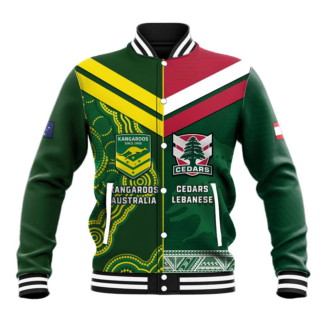 Custom Lebanon And Australia Rugby Baseball Jacket Aussie Kangaroos Lebanese Cedars