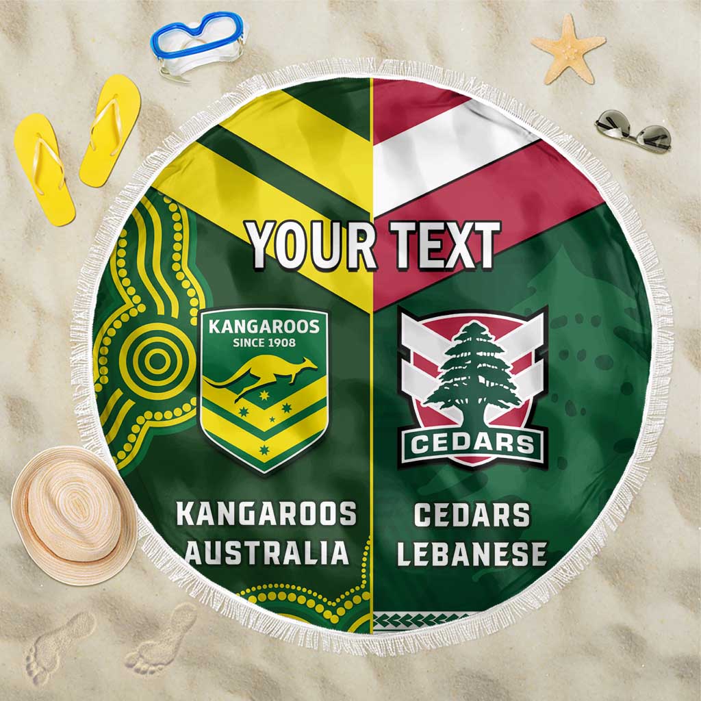 Custom Lebanon And Australia Rugby Beach Blanket Aussie Kangaroos Lebanese Cedars