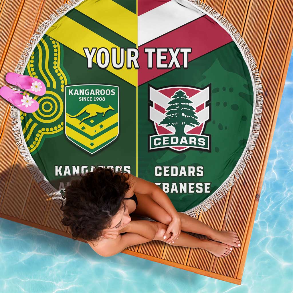 Custom Lebanon And Australia Rugby Beach Blanket Aussie Kangaroos Lebanese Cedars