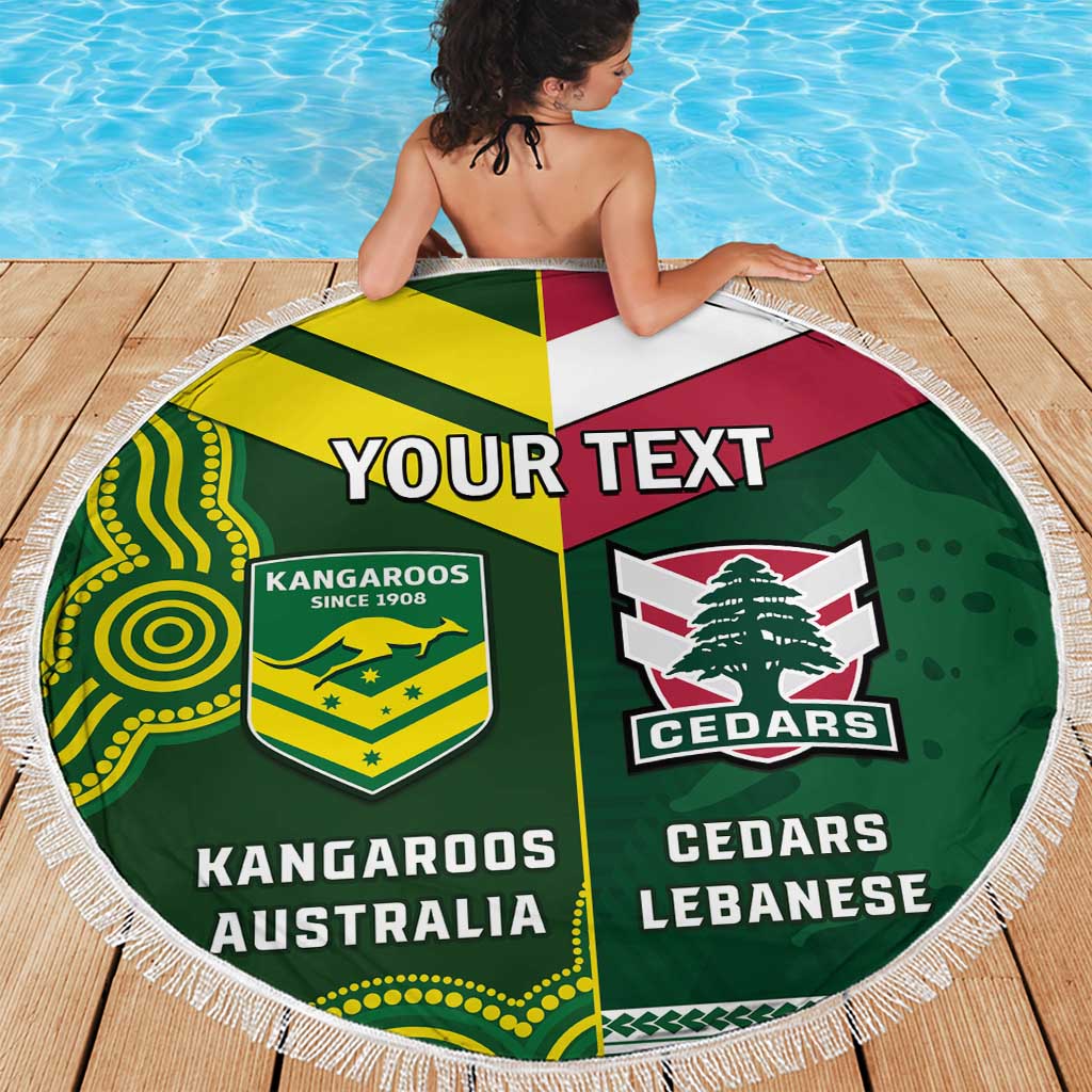 Custom Lebanon And Australia Rugby Beach Blanket Aussie Kangaroos Lebanese Cedars