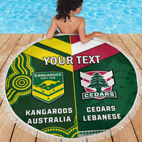 Custom Lebanon And Australia Rugby Beach Blanket Aussie Kangaroos Lebanese Cedars