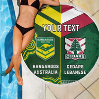 Custom Lebanon And Australia Rugby Beach Blanket Aussie Kangaroos Lebanese Cedars