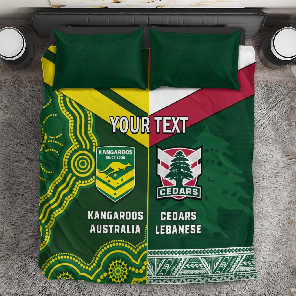 Custom Lebanon And Australia Rugby Bedding Set Aussie Kangaroos Lebanese Cedars