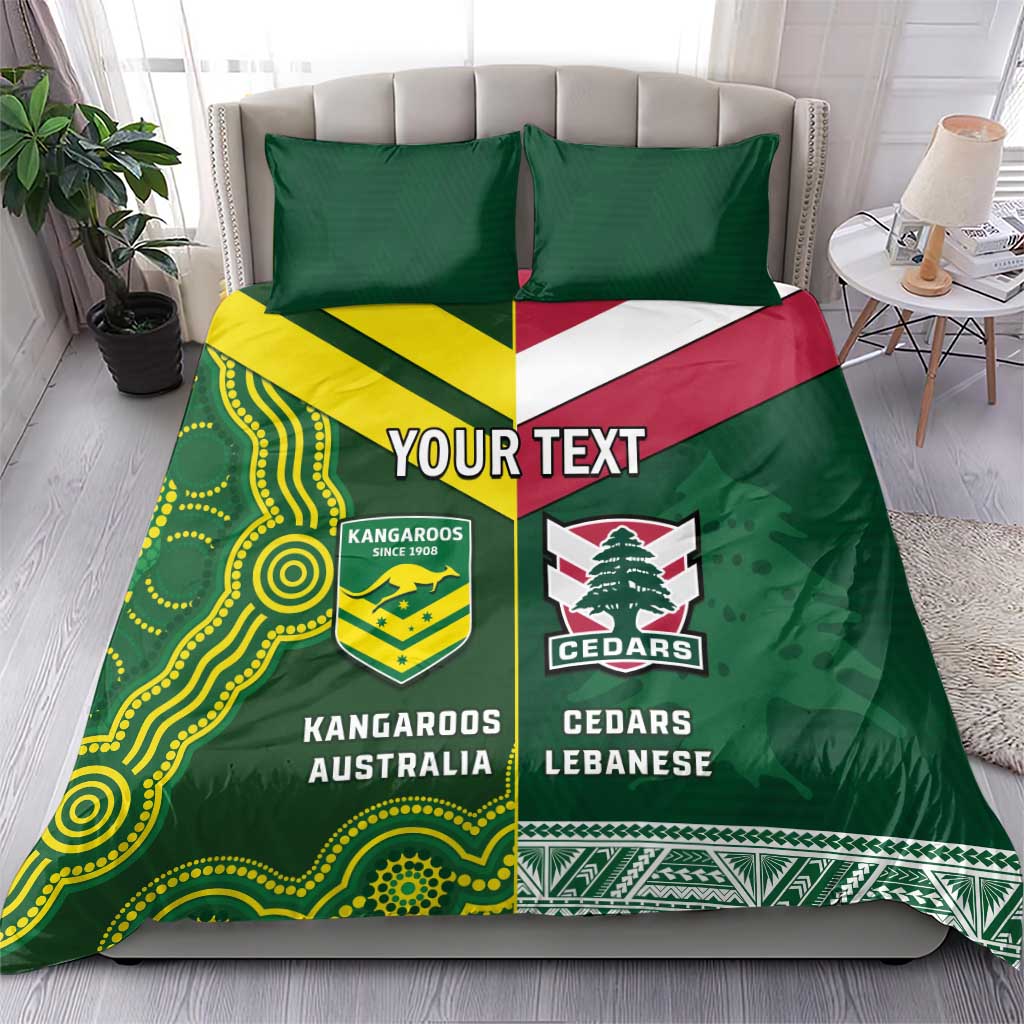 Custom Lebanon And Australia Rugby Bedding Set Aussie Kangaroos Lebanese Cedars