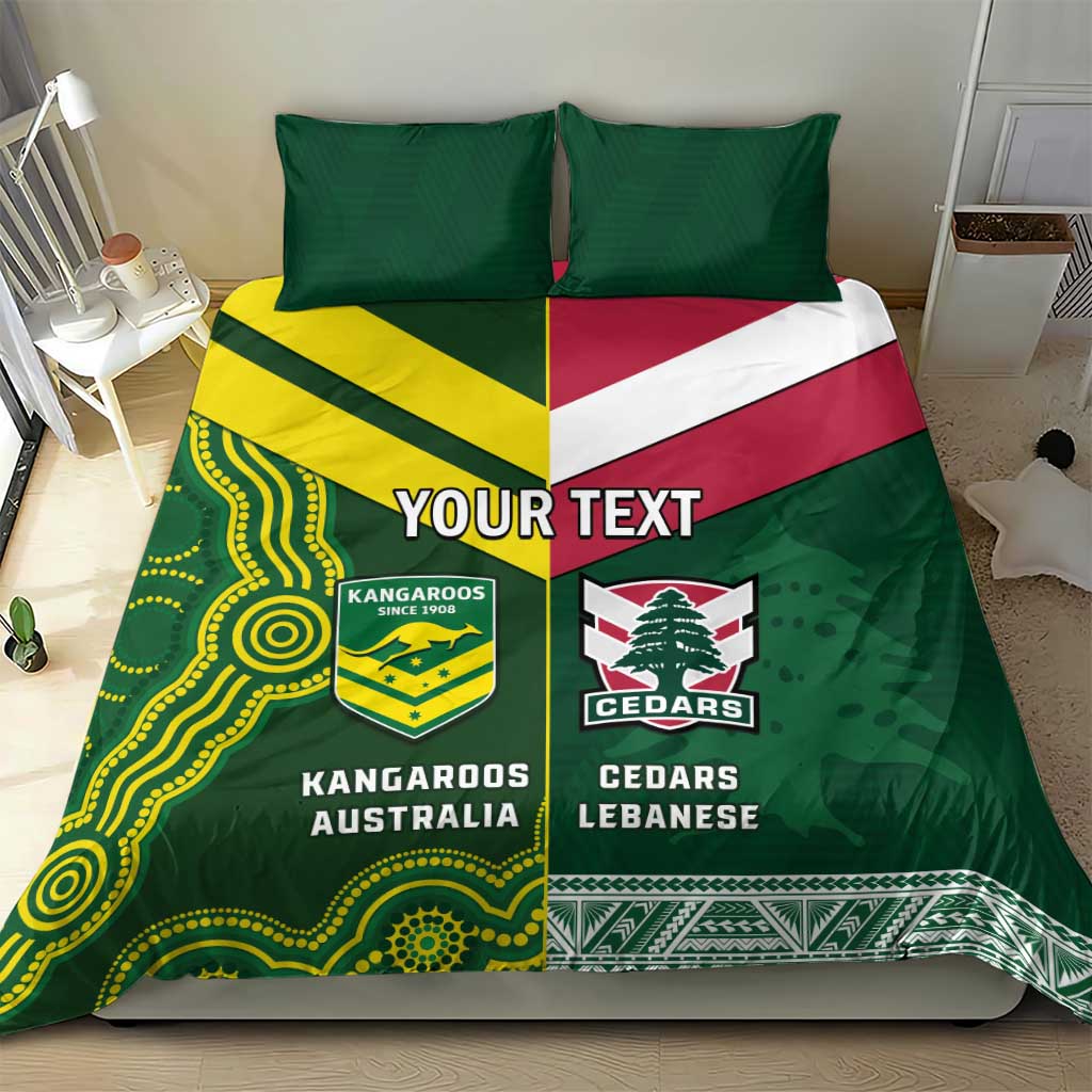 Custom Lebanon And Australia Rugby Bedding Set Aussie Kangaroos Lebanese Cedars