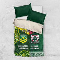 Custom Lebanon And Australia Rugby Bedding Set Aussie Kangaroos Lebanese Cedars