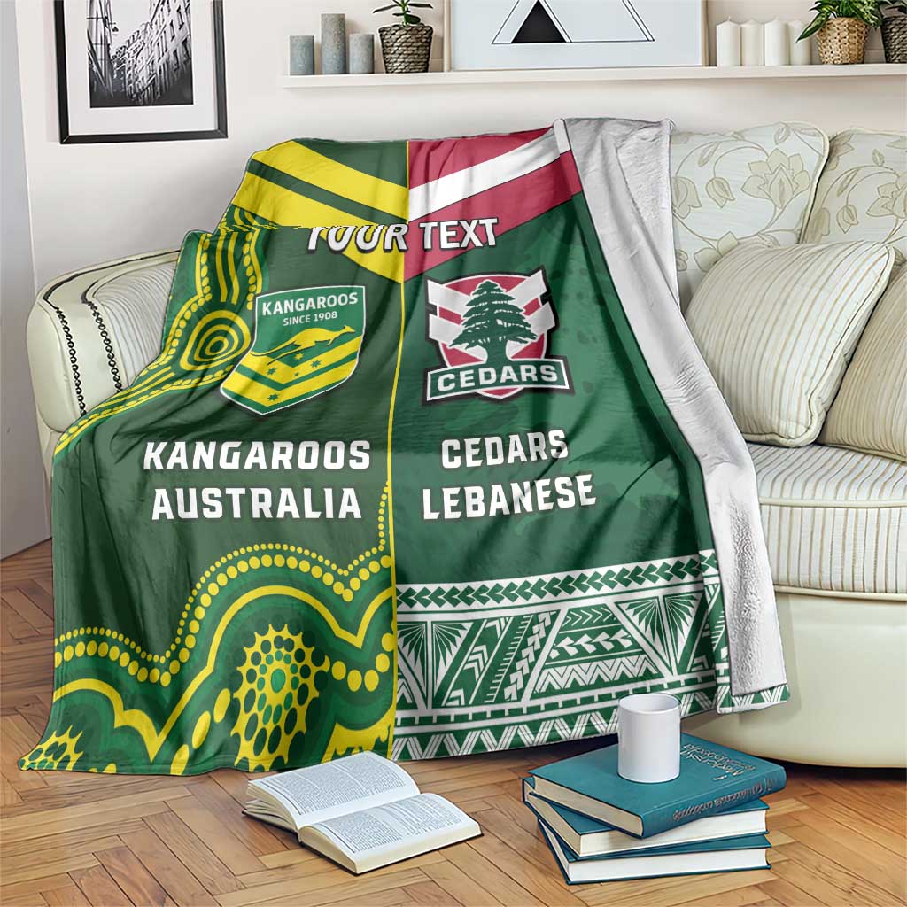 Custom Lebanon And Australia Rugby Blanket Aussie Kangaroos Lebanese Cedars
