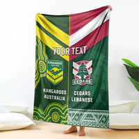 Custom Lebanon And Australia Rugby Blanket Aussie Kangaroos Lebanese Cedars